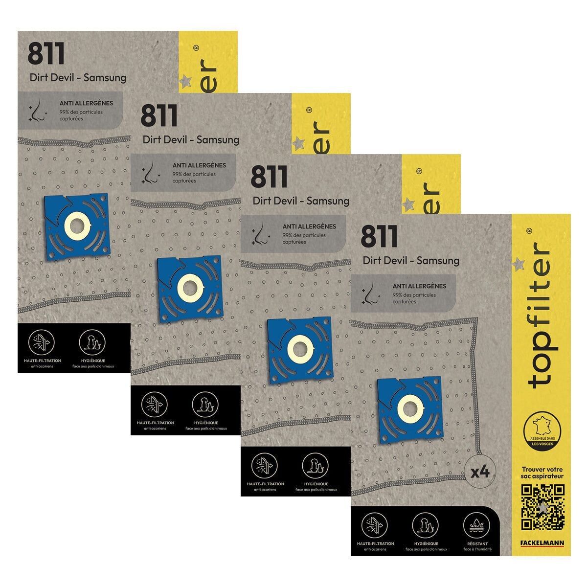 Lotto di 4 confezioni da 4 sacchetti per aspirapolvere 64811 Samsung e Dirt Devil TopFilter Premium