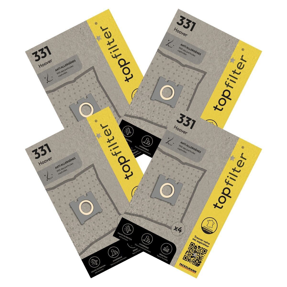 Set di 4 confezioni da 4 sacchetti per aspirapolvere 64331 per Hoover TopFilter Premium