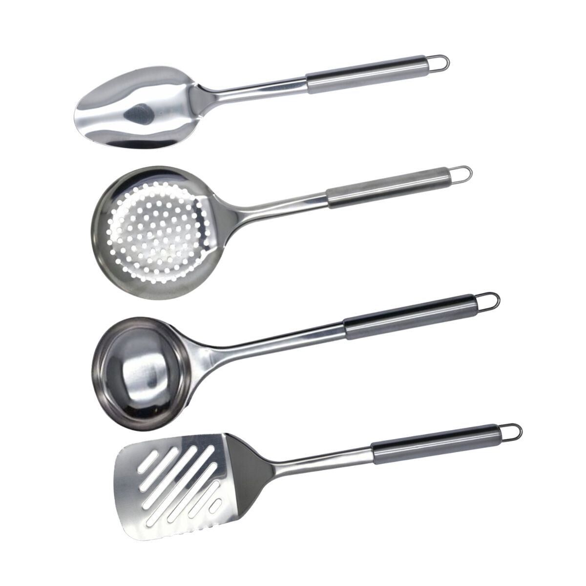 Set di 4 utensili da cucina in acciaio inox mestolo schiumarola spatola e cucchiaio Fackelmann Elemental