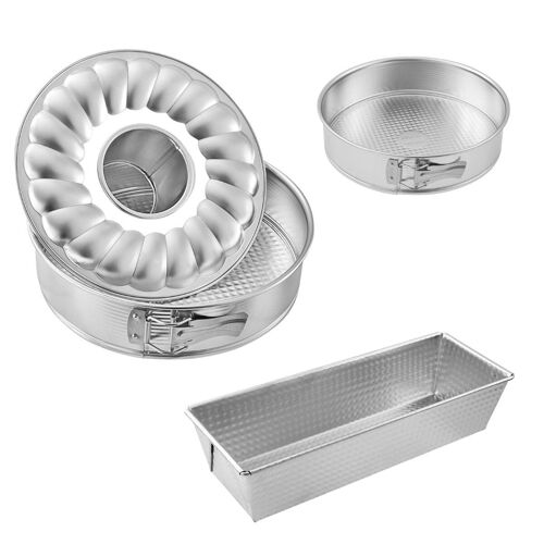 Ensemble de 3 moules à gâteaux avec moule à cake 30 cm + moule manqué 18 cm + moule à manqué et savarin 26 cm Zenker Silver