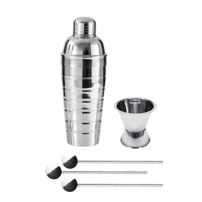 Trio cocktail shaker, alcohol measurer and 3 stainless steel cocktail spoons Fackelmann Bar Concept