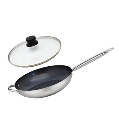 Set Sartén con revestimiento cerámico sin PFAS y tapa de cristal 32 cm Profi Therm Platinum Elo