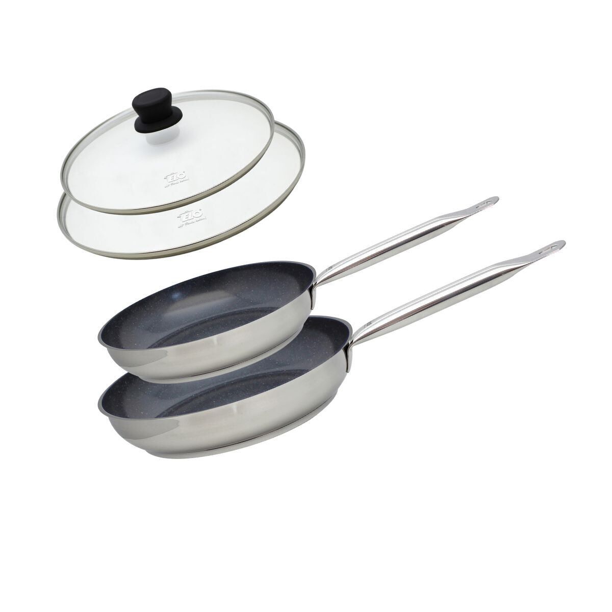 Set di 2 padelle con rivestimento in ceramica senza PFAS e 2 coperchi in vetro, 24 cm e 28 cm Profi Therm Platinum Elo