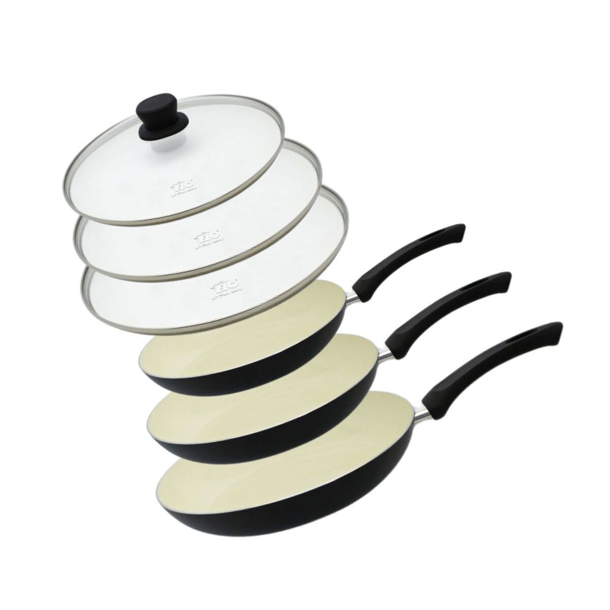 Set di 3 padelle con rivestimento in ceramica senza PFAS e 3 coperchi di cottura in vetro, 20 cm, 24 cm e 28 cm Elo Pure Ceramica