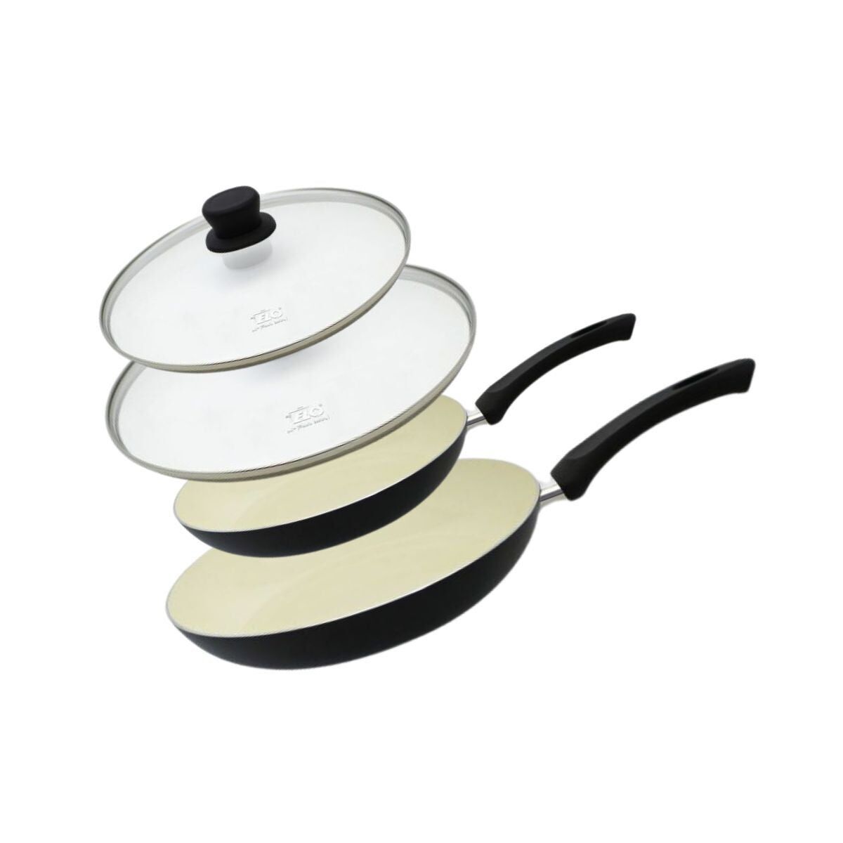 Set di 2 padelle con rivestimento in ceramica senza PFAS e 2 coperchi di cottura in vetro, 20 cm e 28 cm Elo Pure Ceramica