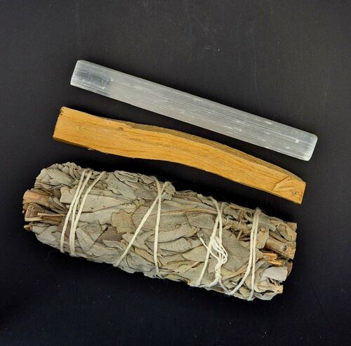 Smudging Set with Selenite, Palo Santo, and White Sage