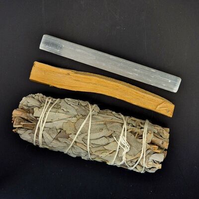 Set per sbavature con selenite, palo santo e salvia bianca