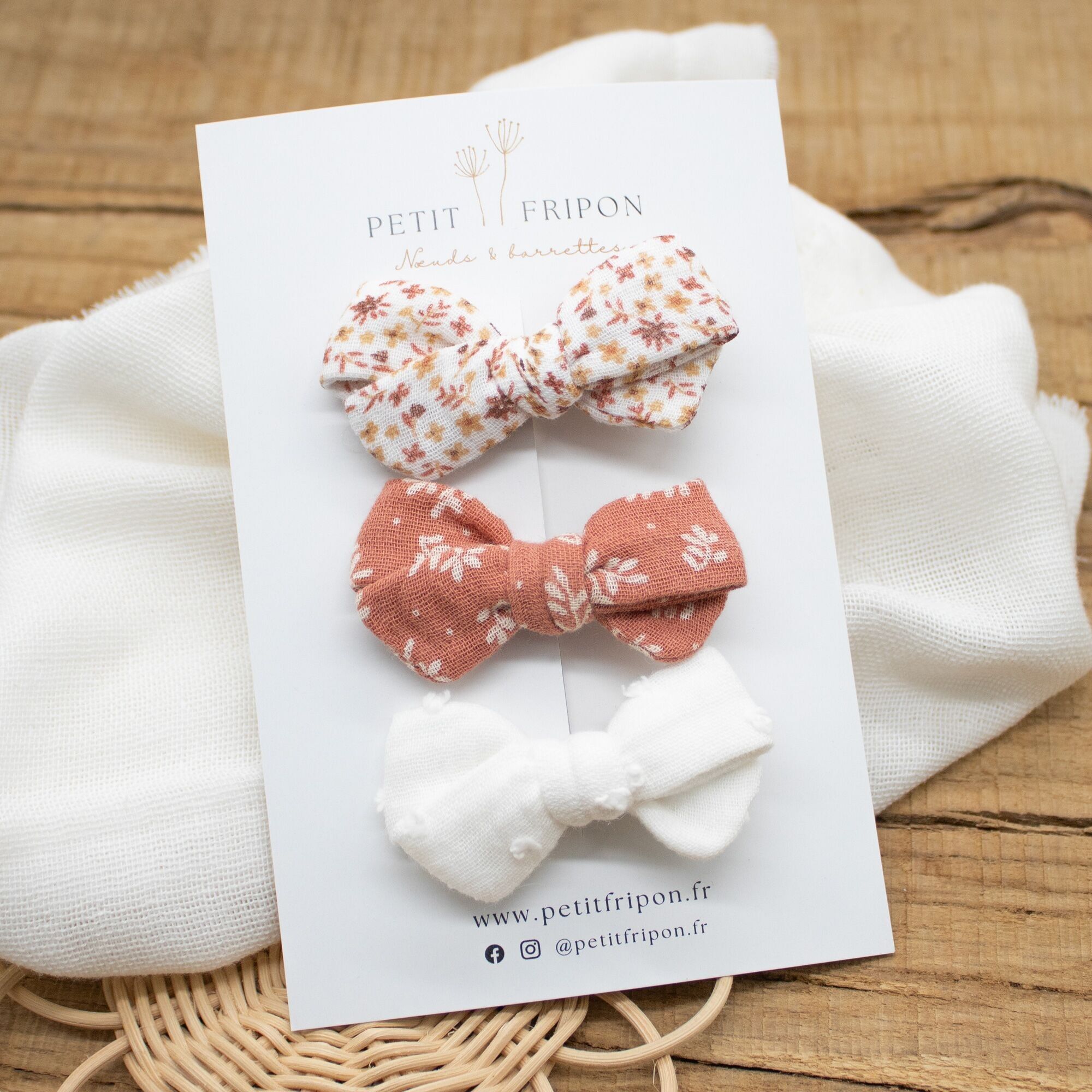 Set of 3 ivory marsala floral bows