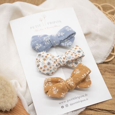 Set di 3 fiocchi blu caramello
