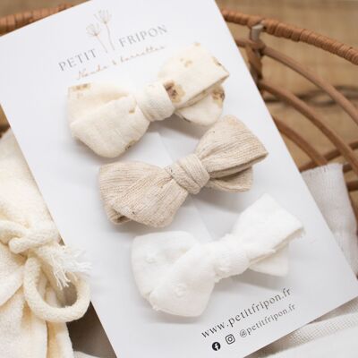 Set 3 fiocchi jacquard plumetis avorio beige