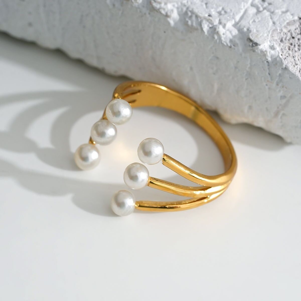 Punti Di Ramo Triplo Anello D'oro Aperto Con Perle