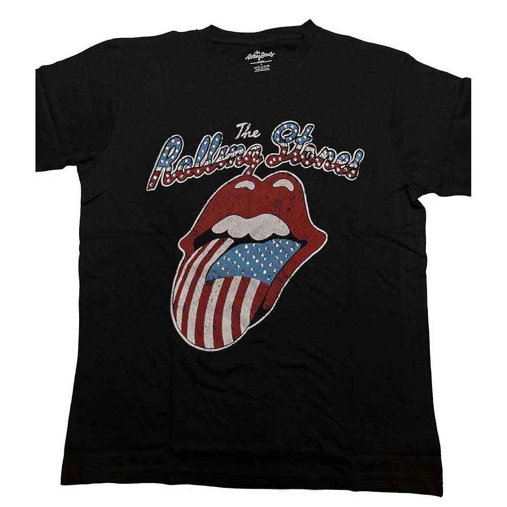 The Rolling Stones T Shirt - USA Tongue Diamante