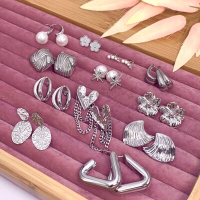 Set di 12 orecchini in acciaio inossidabile senza display SET78