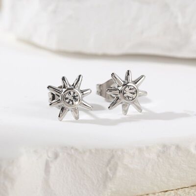 Orecchini a bottone in argento con sole e strass