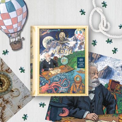 Puzzle 1000 pièces - La Galerie des Légendes - Format Livre pour bibliothèque - Histoire et Culture - Victor Hugo, Charles Darwin, Marie Curie, Jules Verne