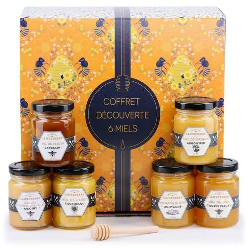 Sortiment mit 6 Honigsorten aus Frankreich und einem Honiglöffel - 6 Honigsorten und einem Löffel