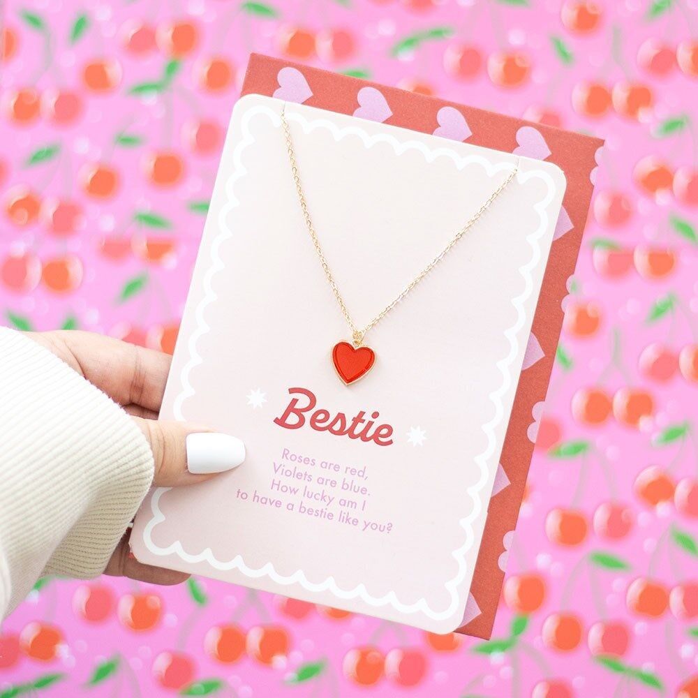 Biglietto di auguri con collana a forma di cuore in smalto Bestie