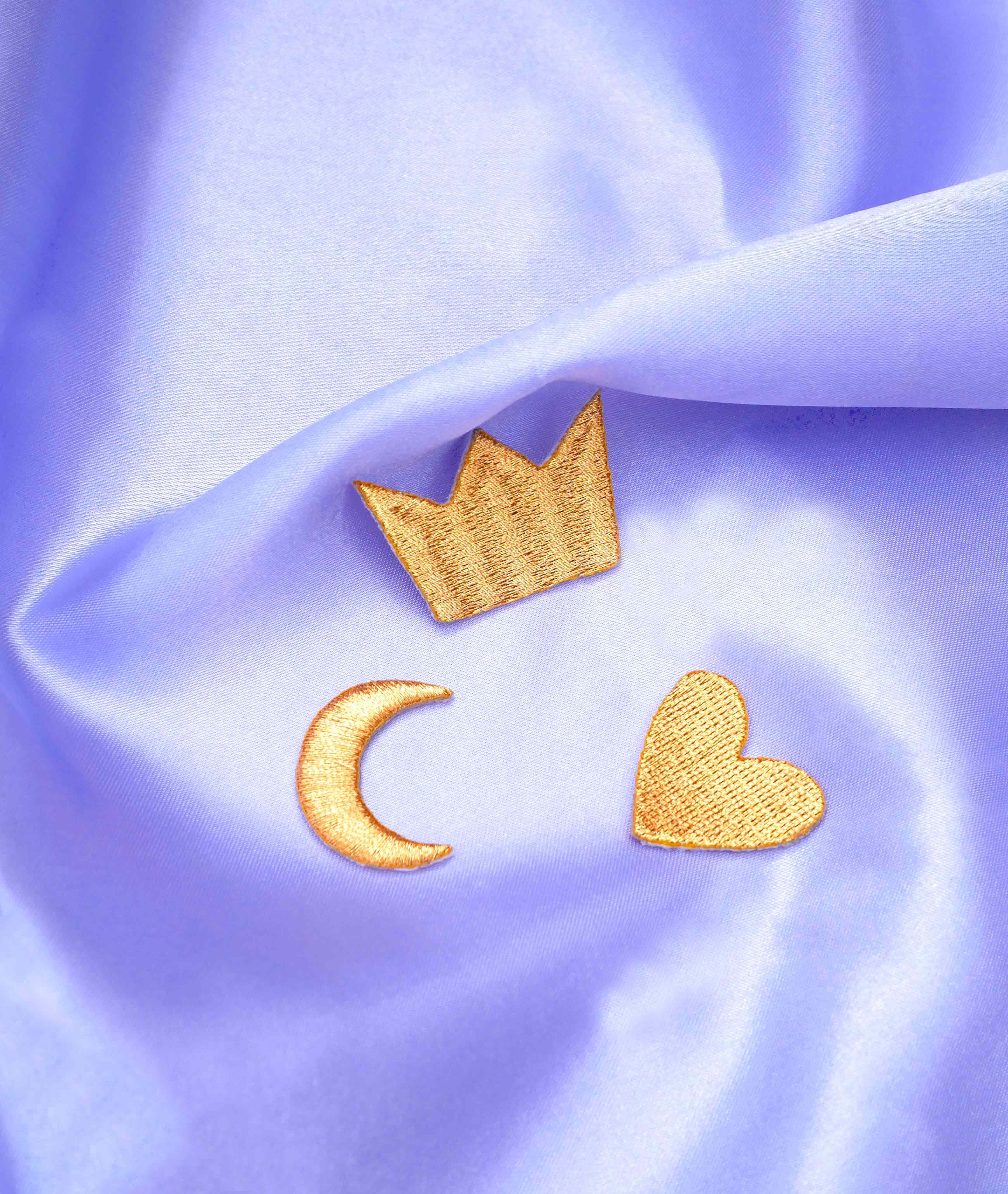 Trío de mini parches dorados: Corazón - Luna - Corona