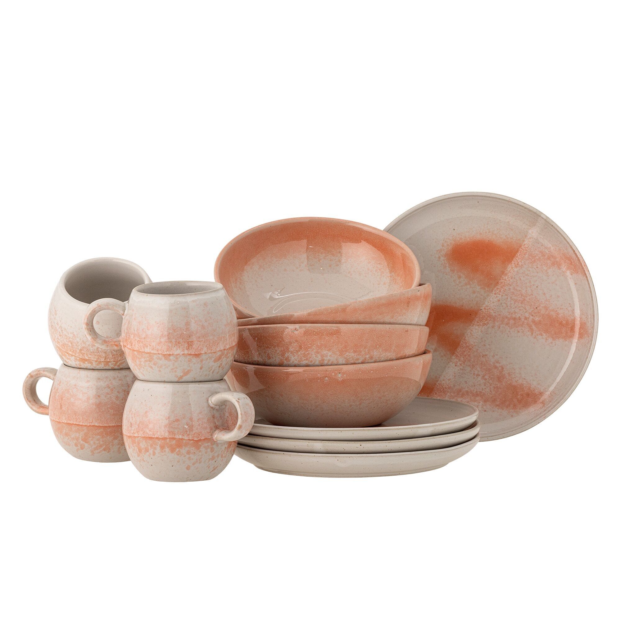 Set per la colazione Paula, arancione, gres - (C:D9xH8/B:D16xH6/P:D20xH1,5 cm, set di 4x3 articoli)