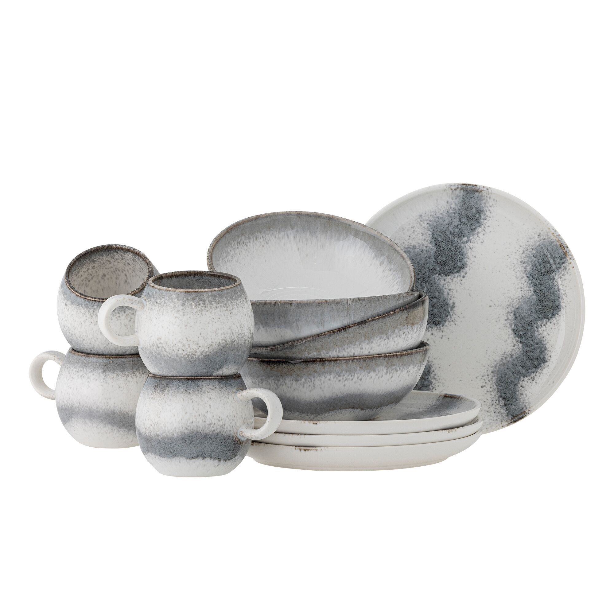 Set per la colazione Paula, grigio, gres - (C:D9xH8/B:D16xH6/P:D20xH1,5 cm, set di 4x3 articoli)