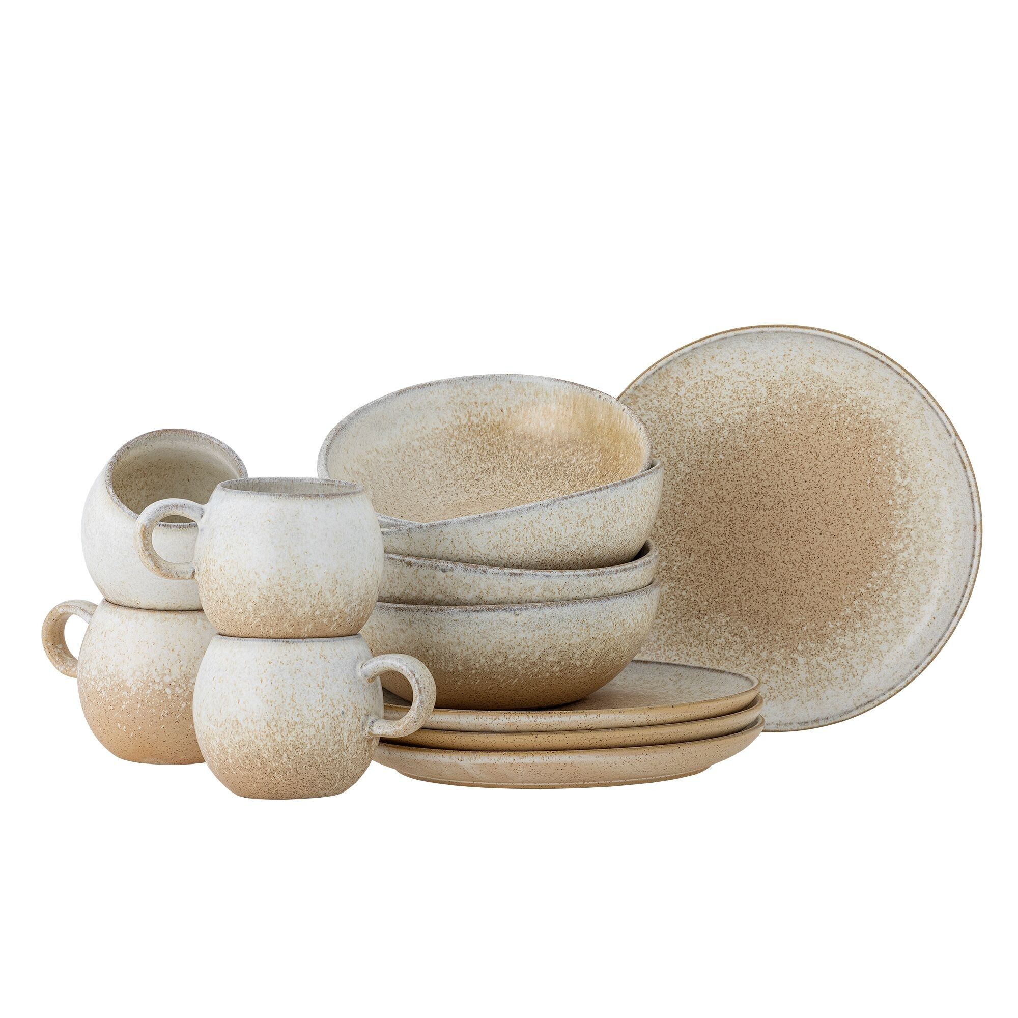 Set colazione Paula, Natura, Gres - (C:D9xH8/B:D16xH6/P:D20xH1,5 cm, Set di 4x3 articoli)