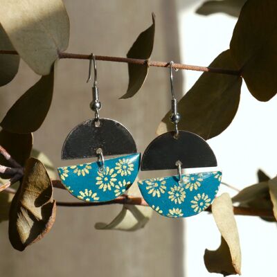 Boucles d'oreilles papier japonais - Collection Tsuki - Bleu canard
