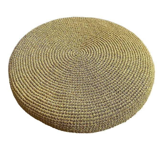 Coussin d'assise bas durable - or jaune - lurex, coton biologique et mousse - crocheté à la main au Népal