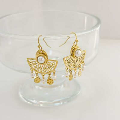 Pendientes De Semidisco Dorados Con Cuentas Y Charms Martillados