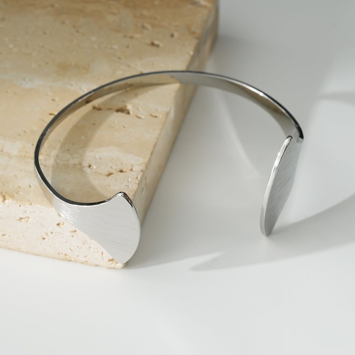 Brushed Silver Open Bangle Bracelet With Fan Tips