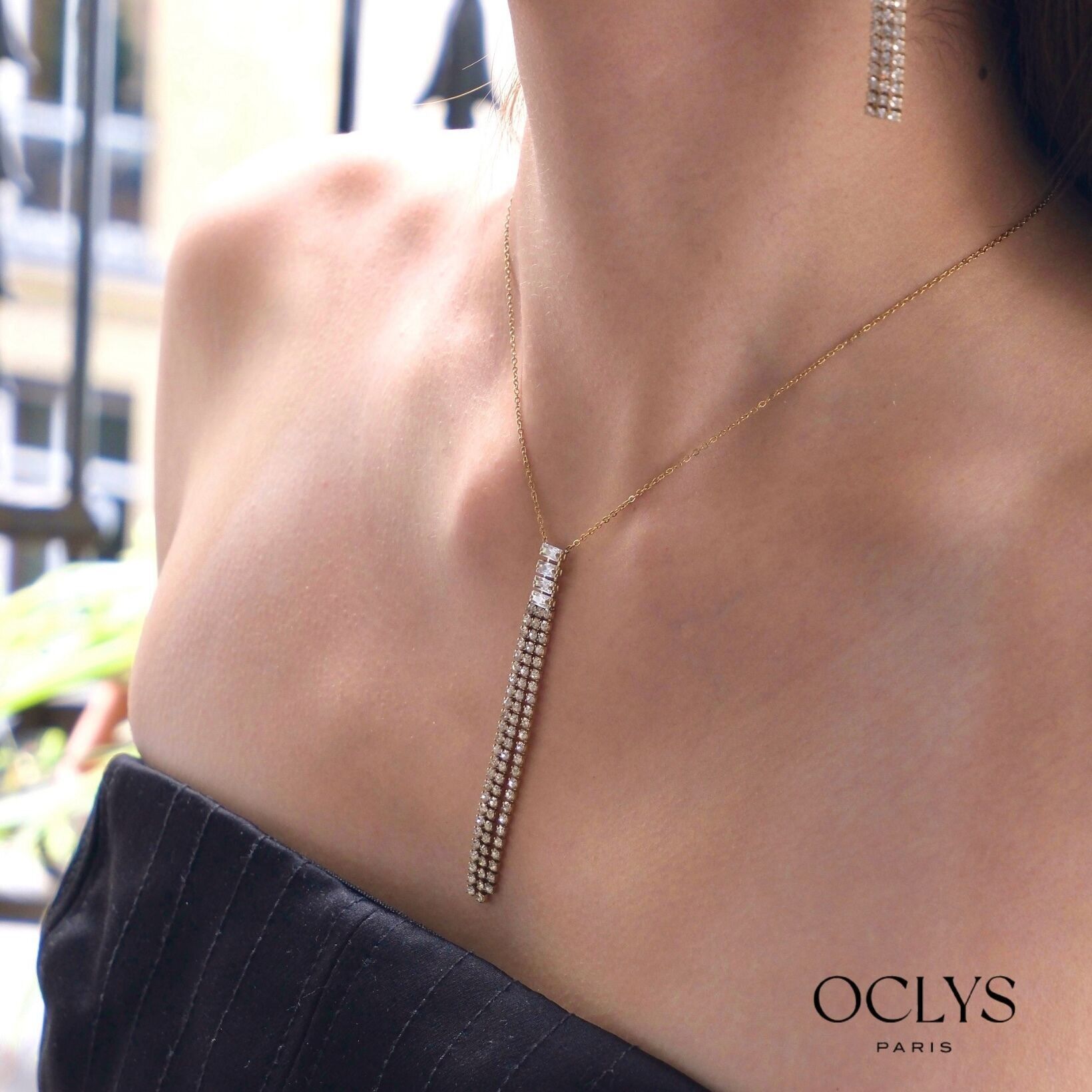 Collana in acciaio inossidabile con strass dorati Violette