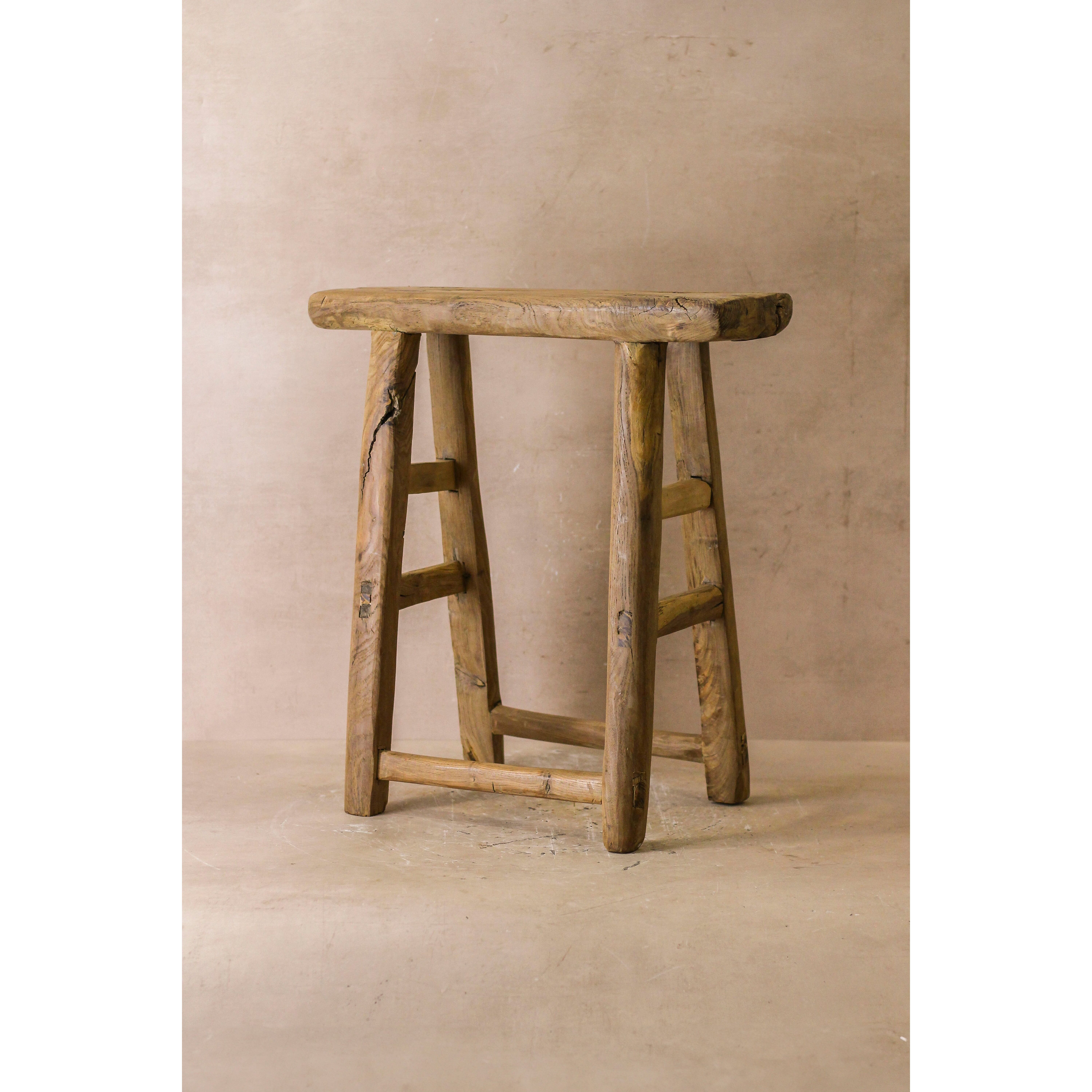 Tabouret rustique vintage en bois d'orme - Moyen - N° 53