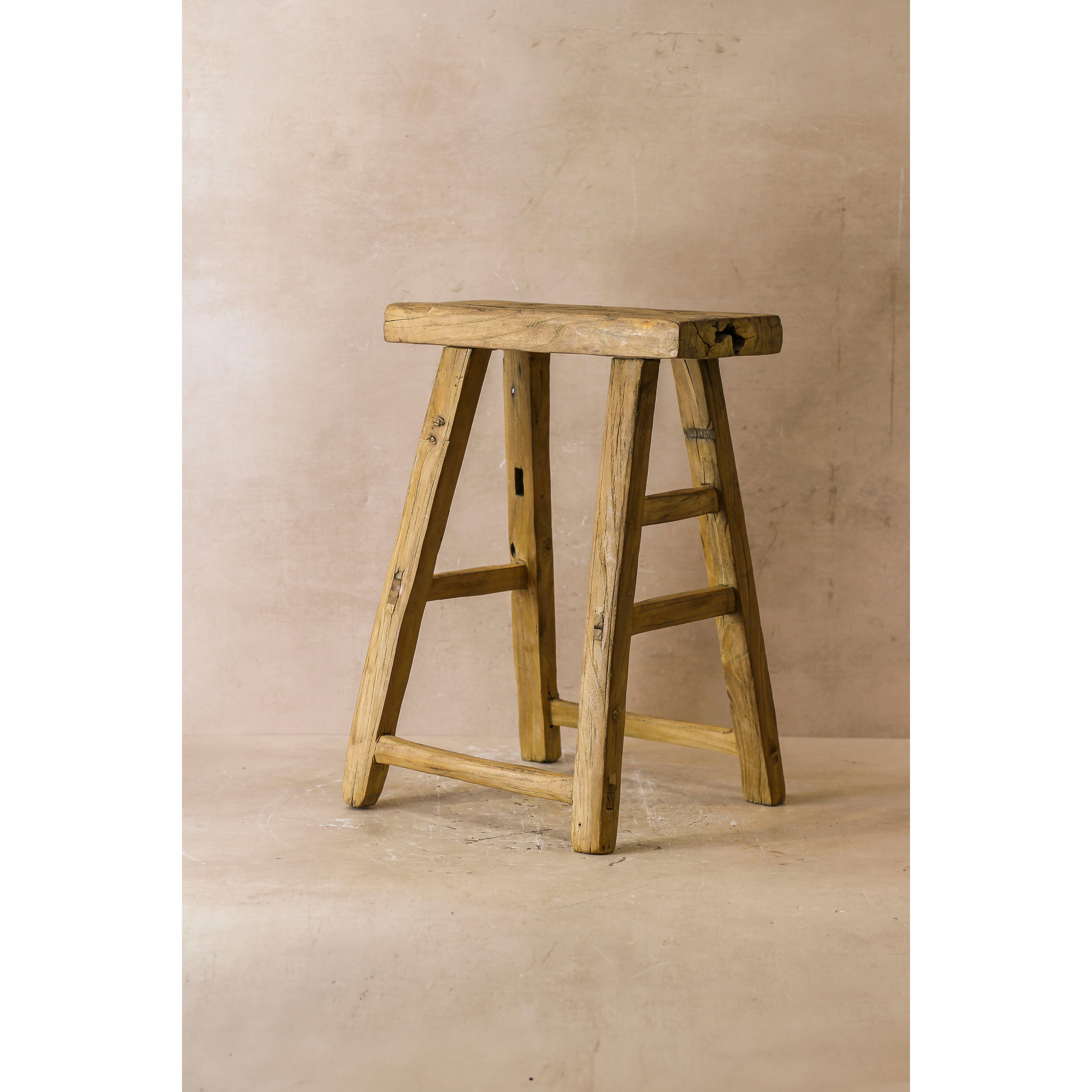 Tabouret rustique vintage en bois d'orme - Moyen - N° 54