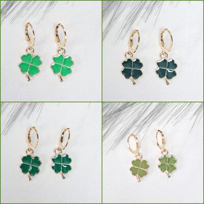 boucles d'oreilles - Émail - Bonne Chance - Trèfle à 4 feuilles