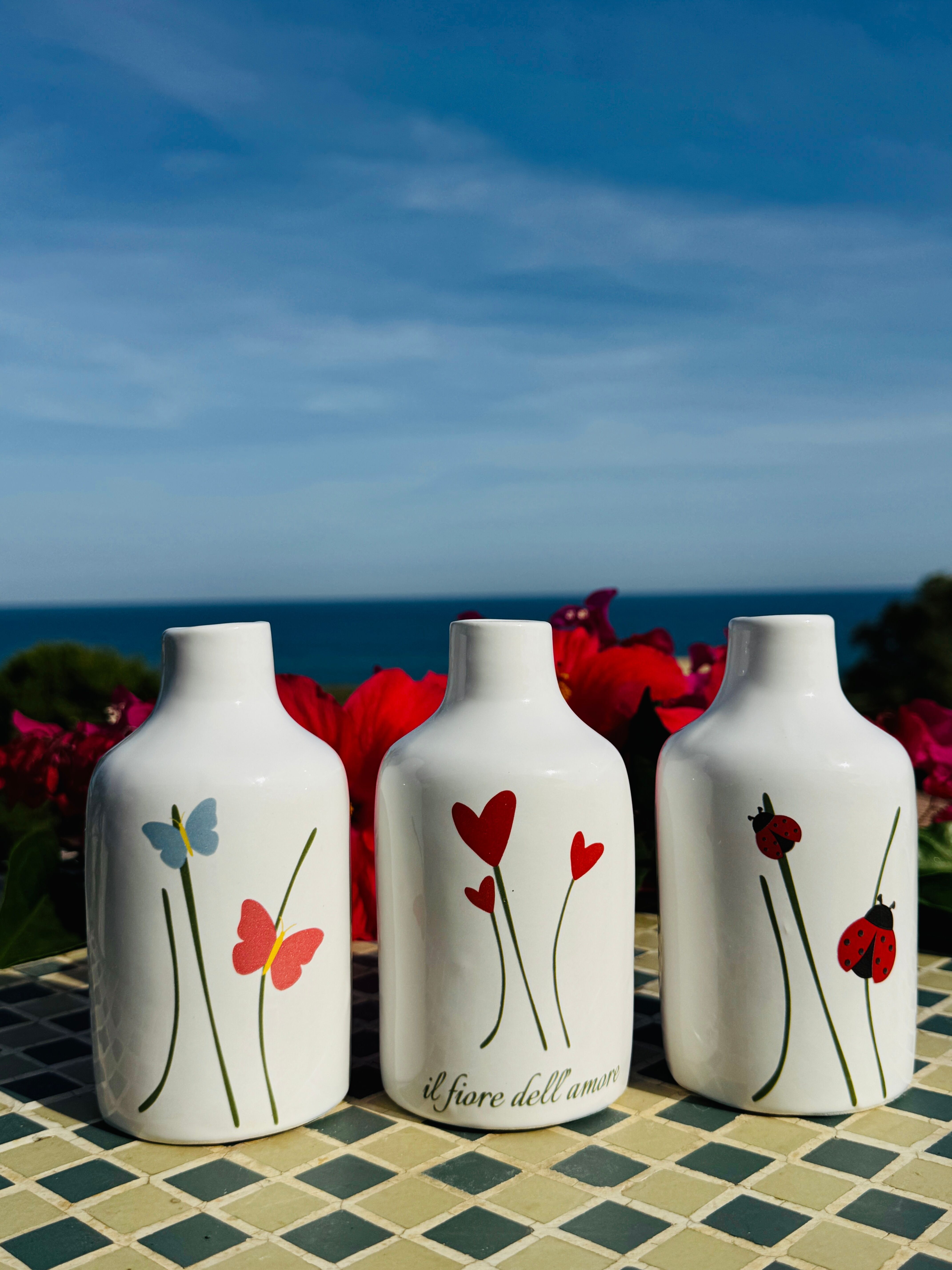 Bottiglia di olio fatta a mano, distributore di olio, brocca di ceramica con stampa per olio d'oliva 250 ml