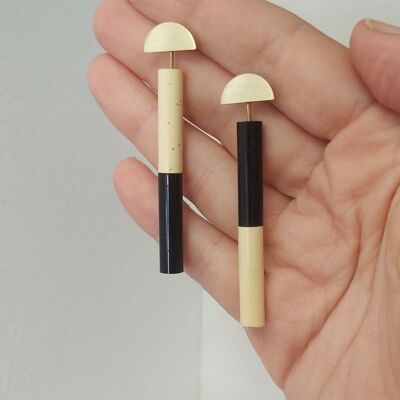 Essen earrings, gold plated brass, enamel tubes