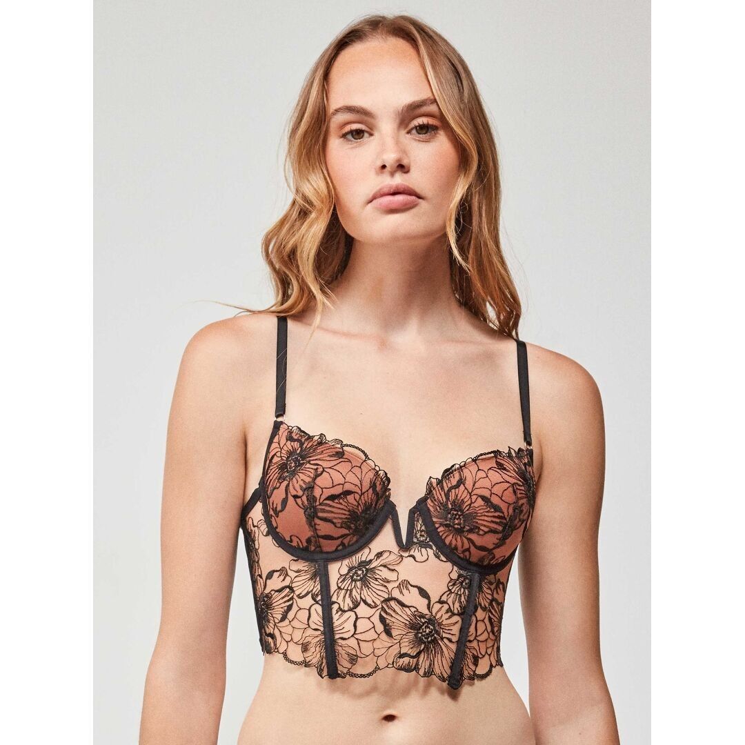 Bustier in tessuto ricamato floreale coppe B e C - 2/10090T NERO