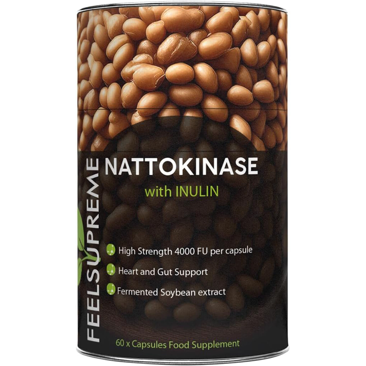 Feel Supreme Nattokinase with Inulin Capsules | High Strength 4000 FU, Fermented Soybean Extract | Supports Cardiovascular Health, Blood Flow & Gut Health | 60 Vegan Capsules