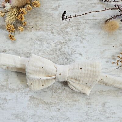Noeud papillon blanc et pois dorés