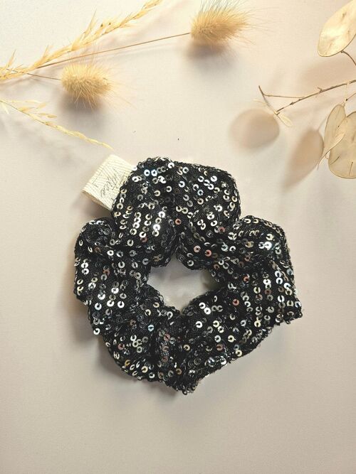 Chouchou scrunchie noir sequins argents