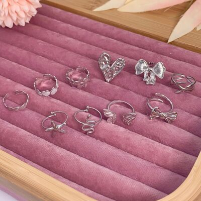 Juego de 10 anillos de acero inoxidable sin display SET99