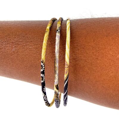 Bracelet jonc fin japonais Nami noir, écru et doré