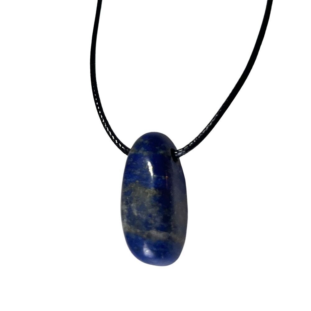 Tumbled Pendant, Black Cord, Lapis Lazuli
