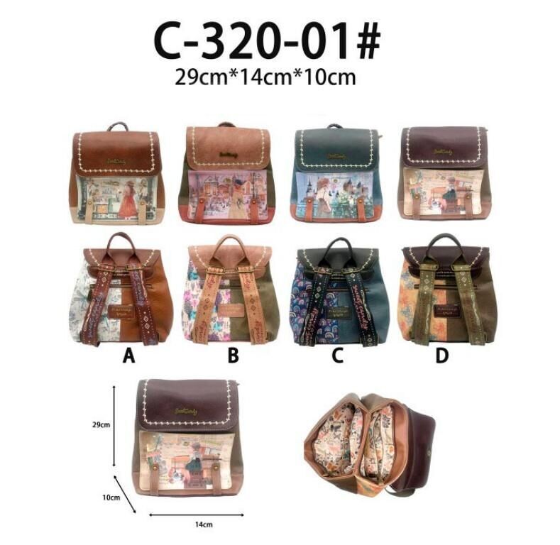 Zaino sintetico da donna con design a bambola dolce caramella e 2 scomparti principali