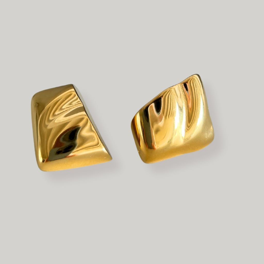 Orecchini impermeabili - Look barra d'oro rotta - Grandi orecchini a bottone - Orecchini in acciaio inossidabile placcato oro 18 carati