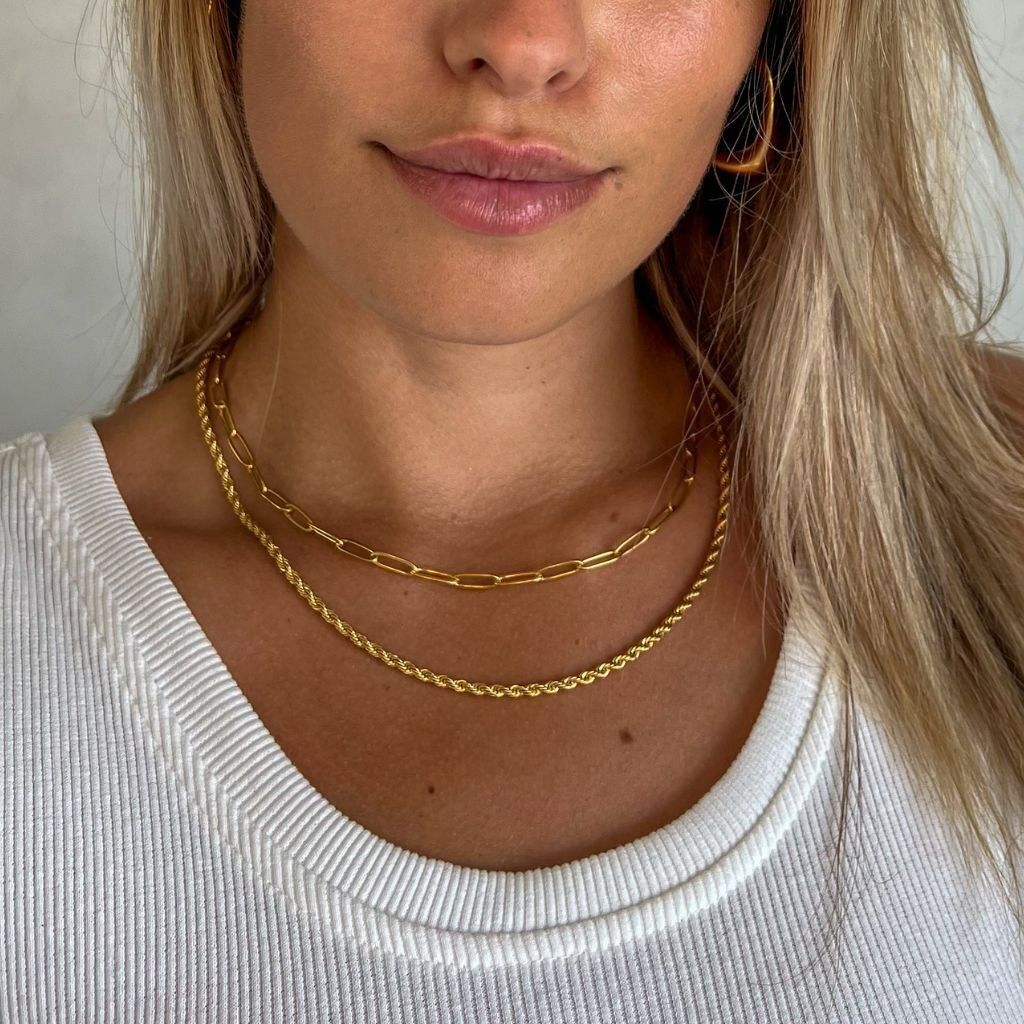 Cadena doble - Collar en capas - Cadena de eslabones y cadena torcida - Collar 2 en 1 - Collar doble