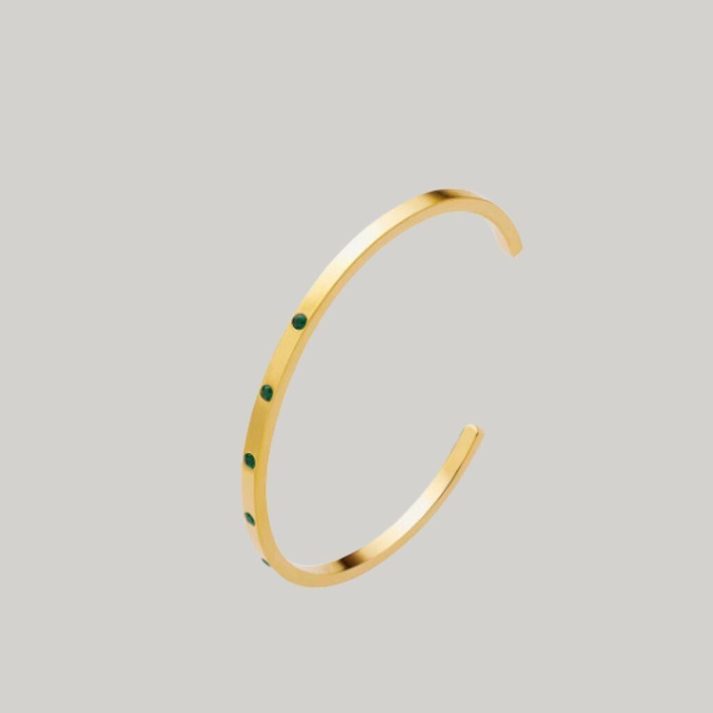 Bracciale dorato con pietre verdi - Acciaio inossidabile placcato oro 18K - Design minimalista - Bracciale in oro