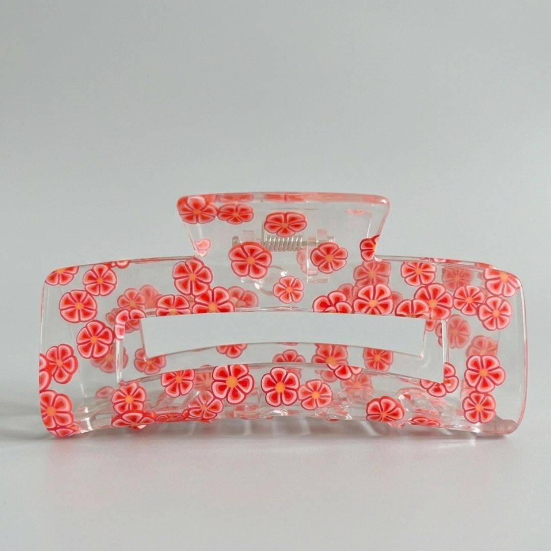 Floral hair clip - Transparent hair clip - Emoji hair clip - Flower hair clip - Large hair clip - Hair clip with flowers