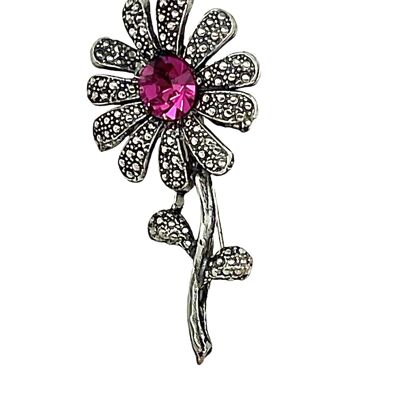 Daisy brooch in SW fuschia crystal and silver