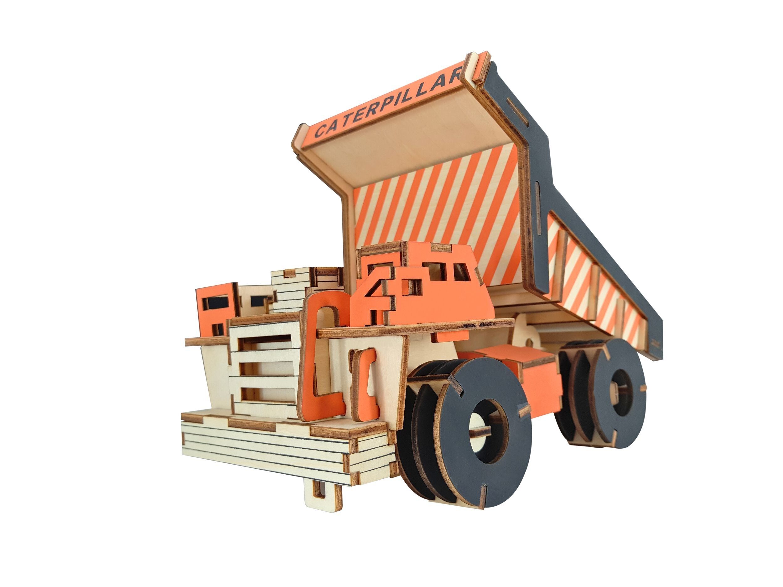 Kit di costruzione fai da te Caterpillar Truck Camion ribaltabile in legno - colorato