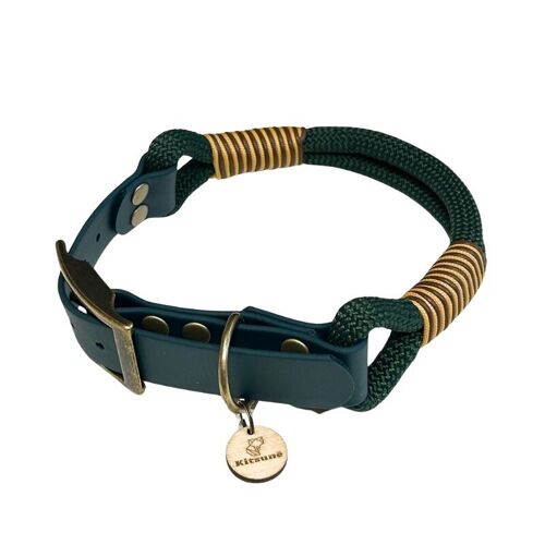 COLLIER CHIEN BI-MATIÈRE BIOTHANE ET PARACORDE VERT FONCE